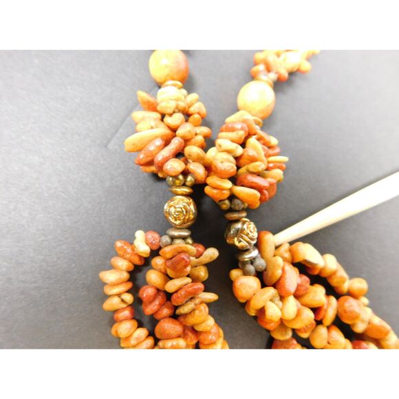 Vintage Mosaic Coral Necklace Tiger & Apple Bead Multi Strand Boho - Picture 9 of 9
